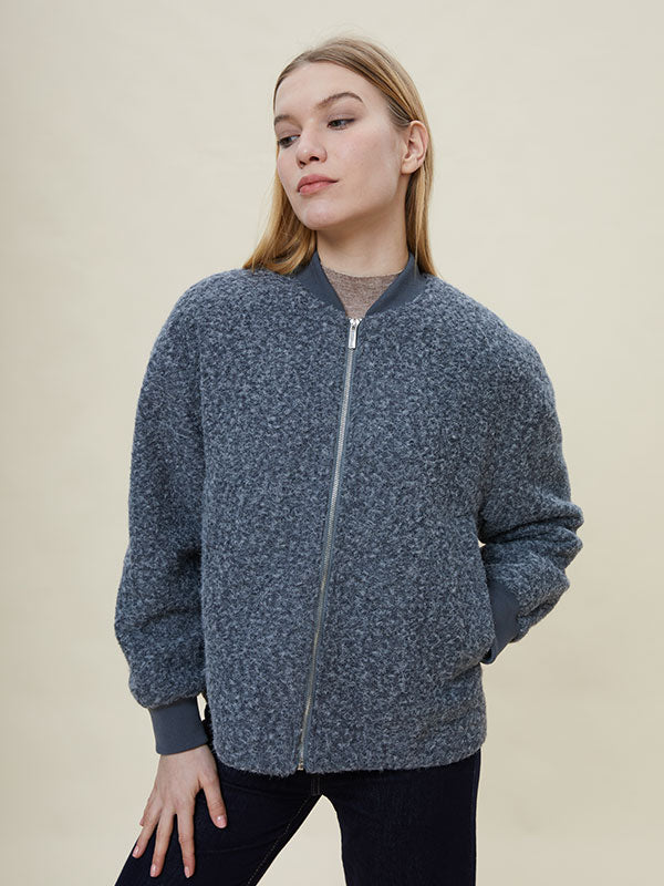 Rib Knit Cuffs Zipper Band Collar Jacket