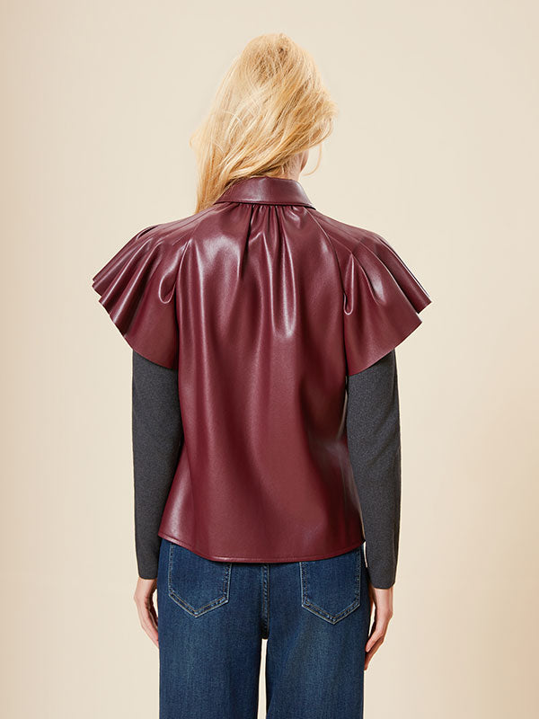 Turn Down Neck Flounce Solid Vest