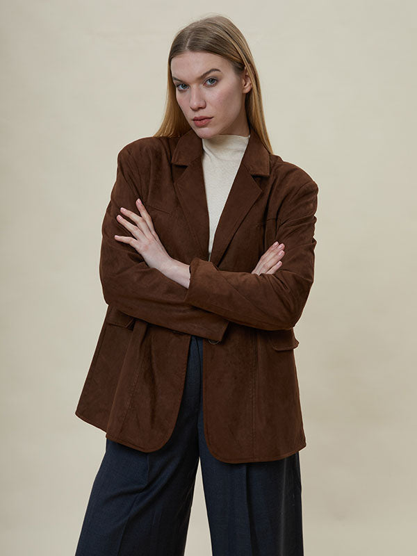 Single Button Flap Pocket Solid Blazer