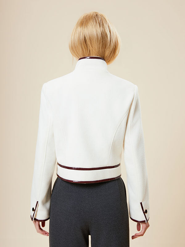 Contrast Trim Single Breasted Band Collar Jacket