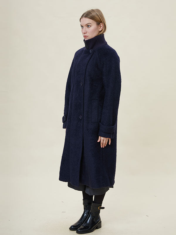 Band Collar Patchwork Single Breasted Coat