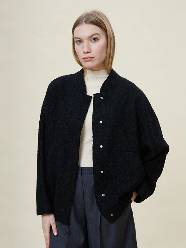 Single Breasted Band Collar Black Jacket