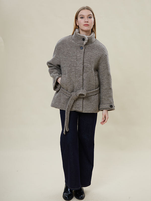 Assorted Colors Fur Patchwork Belt Coat