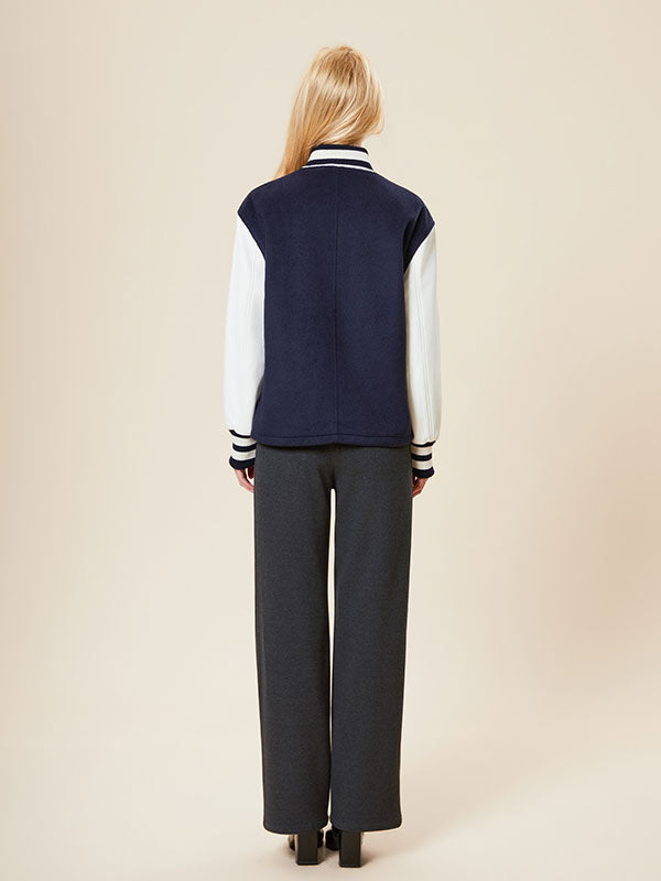 Rib Knit Cuffs Color Block Striped Jacket