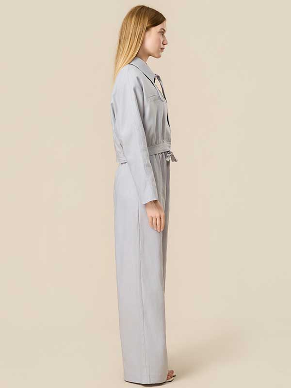 Tie Collar Drawstring Solid Outfit Sets