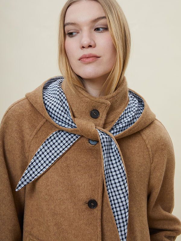 Hooded Checkered Patchwork Design Coat