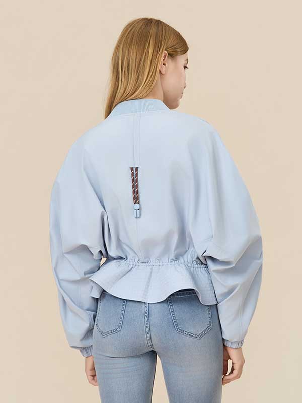 Elastic Waist Zipper Patchwork Jacket