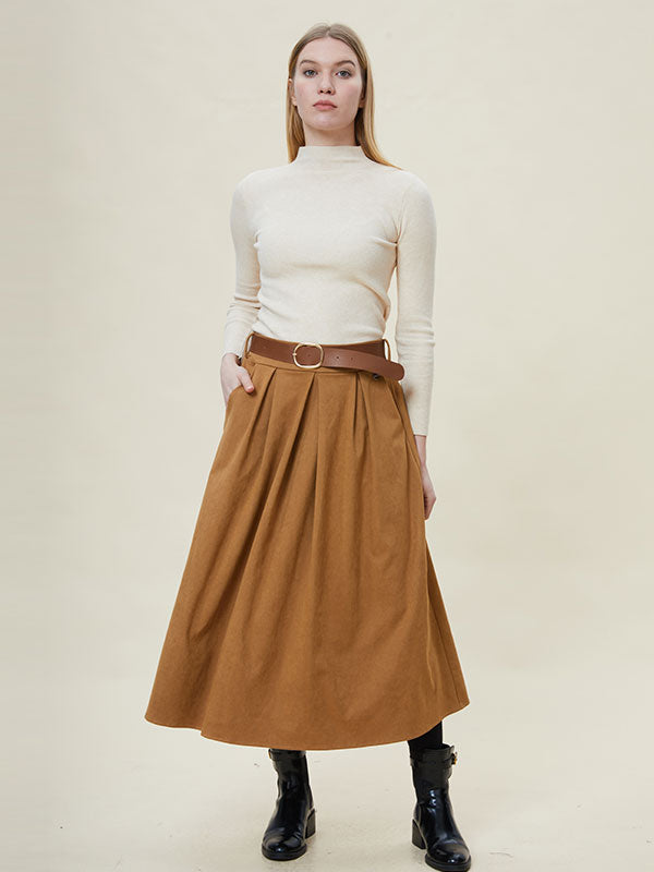 Retro Patch Pocket Solid Maxi Skirt