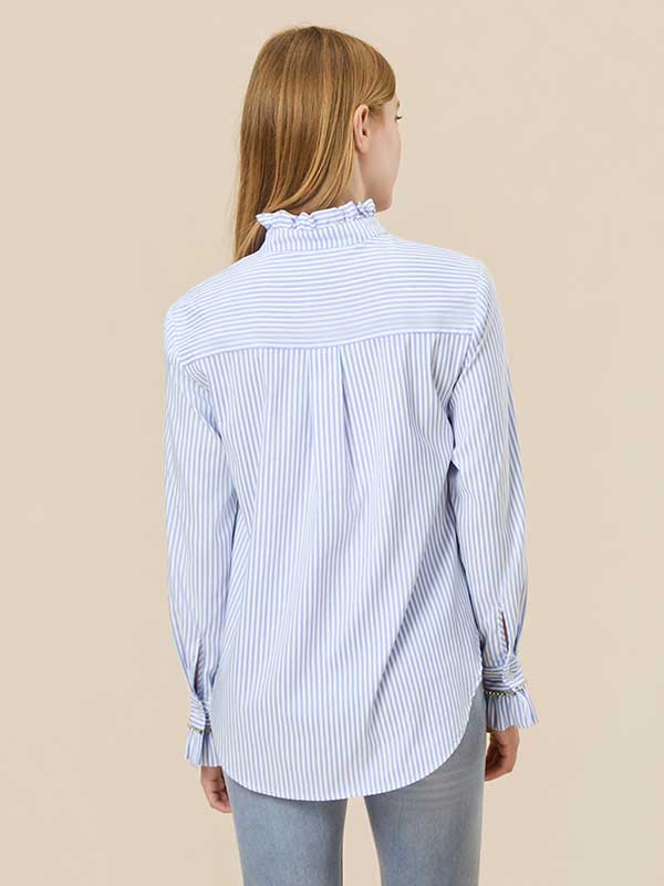 Ruffle Trim Striped Shirt