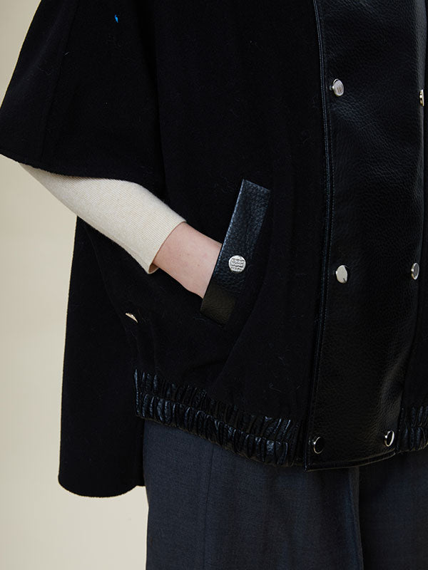 Rivet Fold Over Collar Patchwork Jacket