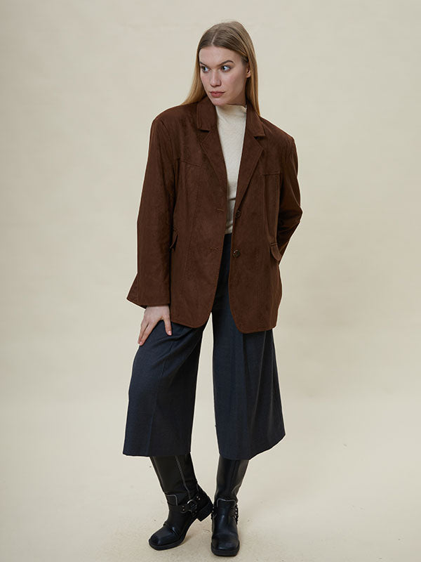 Single Button Flap Pocket Solid Blazer