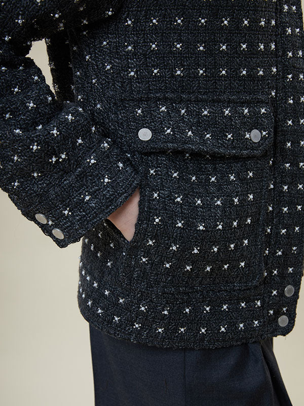 Beading Flap Pocket Zipper Jacket