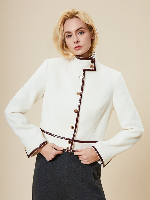 Contrast Trim Single Breasted Band Collar Jacket