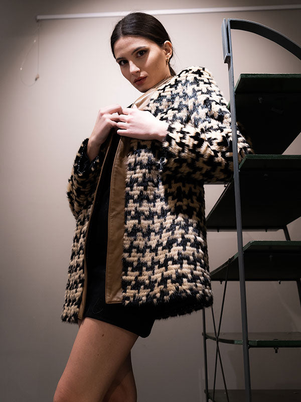 Houndstooth Contrast Trim Outwear