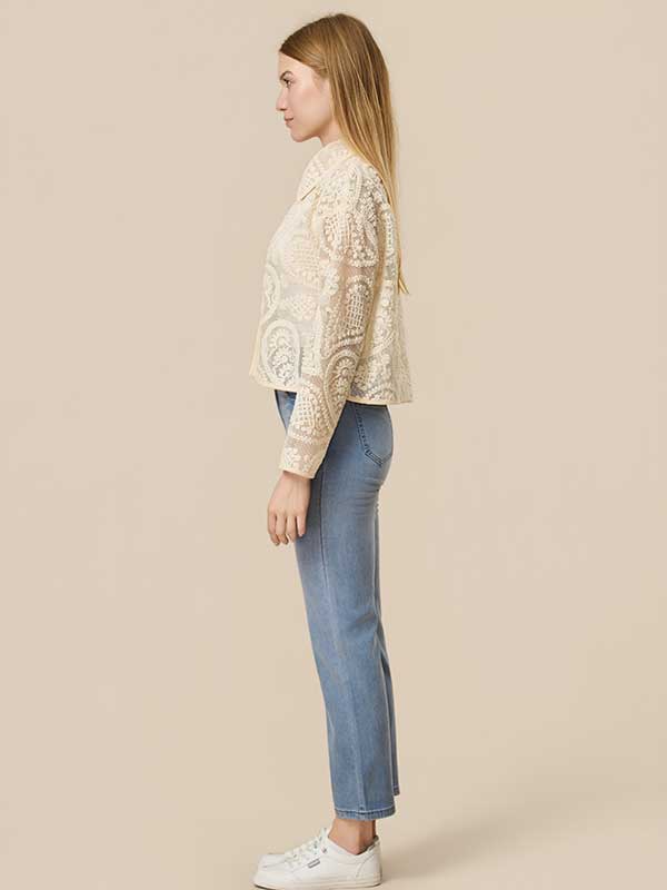 Paisley Hollow Out Solid Shirt