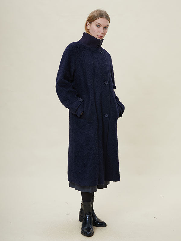 Band Collar Patchwork Single Breasted Coat