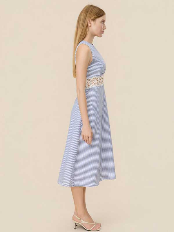 Back Hole Striped Hollow Out Maxi Dress