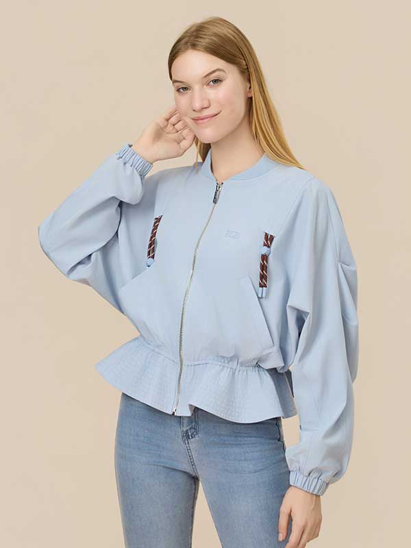Elastic Waist Zipper Patchwork Jacket