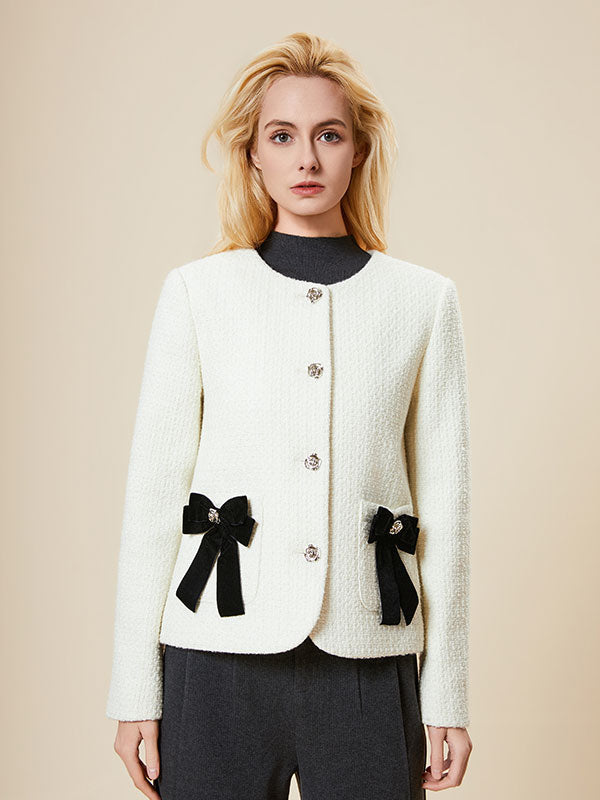Round Neck Bow Patchwork Elegant Jacket