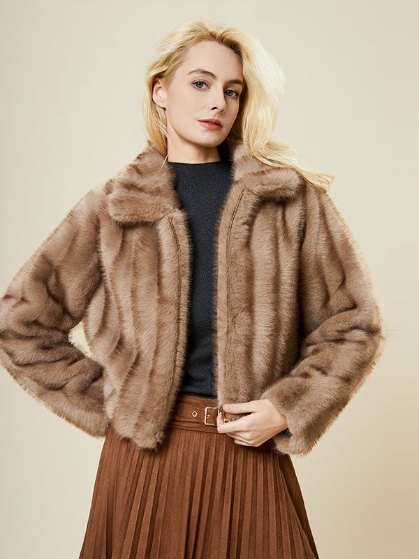 Fur Vertical Striped Zipper Warm Coat