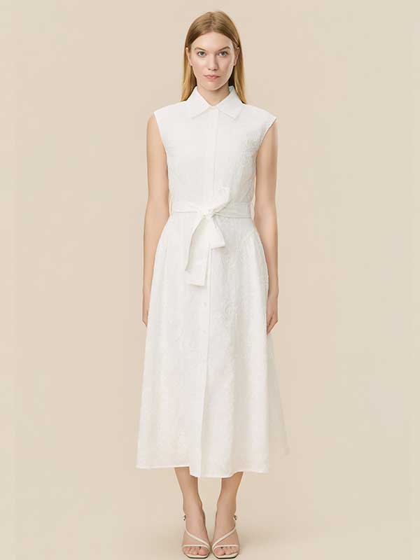 Belt Button Down Collar Maxi Dress