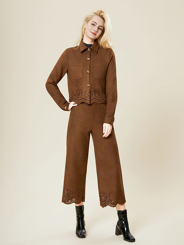 Hollow Out Single Breasted Brown Jacket