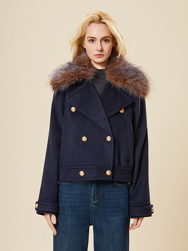 Fur Nocth Lapel Doubele Breated Jacket