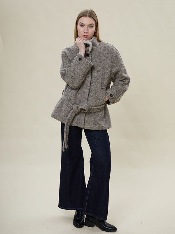 Assorted Colors Fur Patchwork Belt Coat