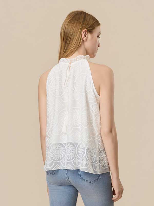 Tribal Printed Ruffle Trim Blouse