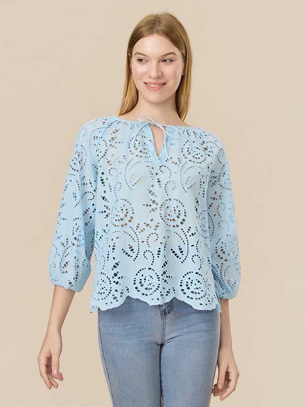 Hollow Out Asymmetric Hem Blouse