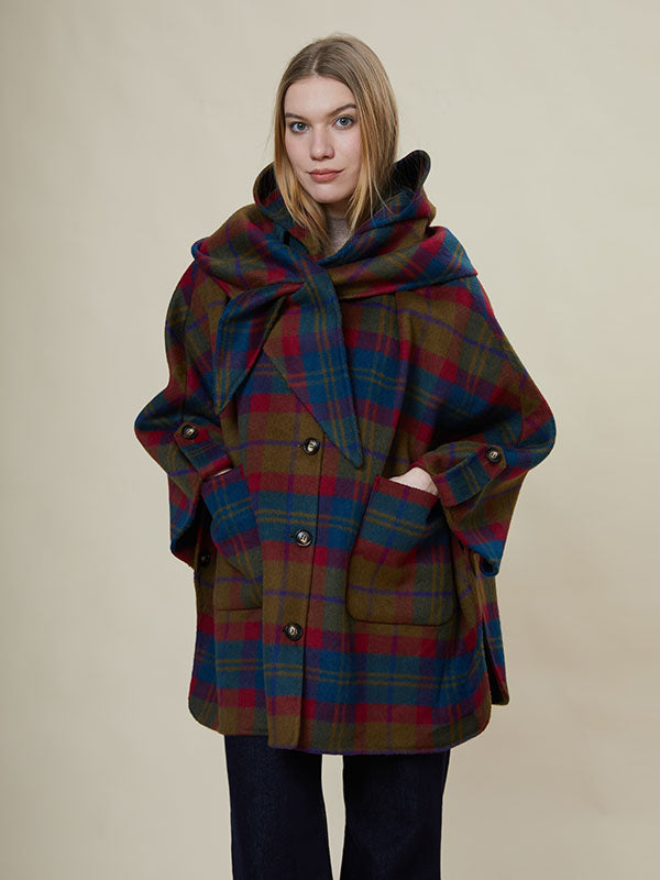 Hooded Single Breasted Checkered Coat