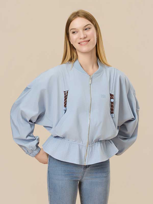 Elastic Waist Zipper Patchwork Jacket