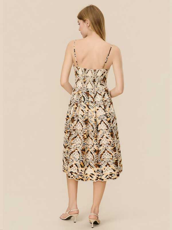 Animal Printed Decorative Lace Midi Dress