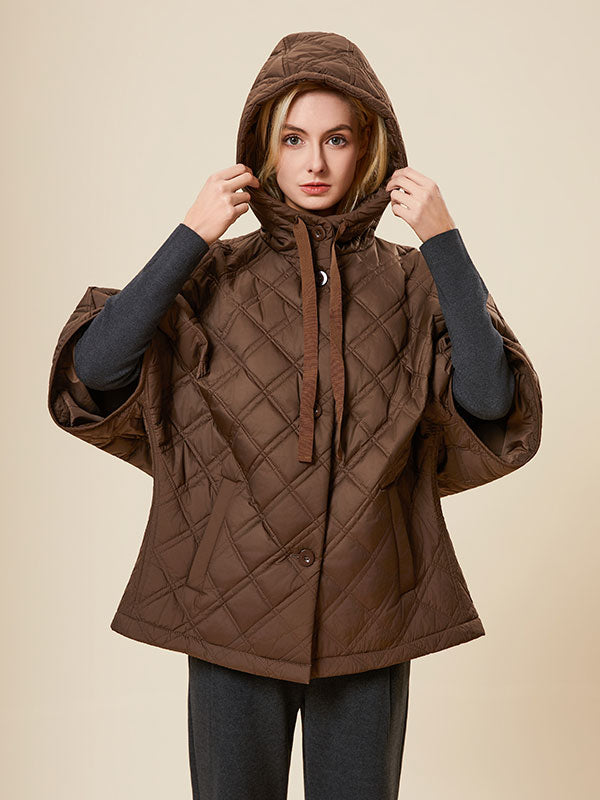 Hooded Single Breasted Quilted Poncho Jacket