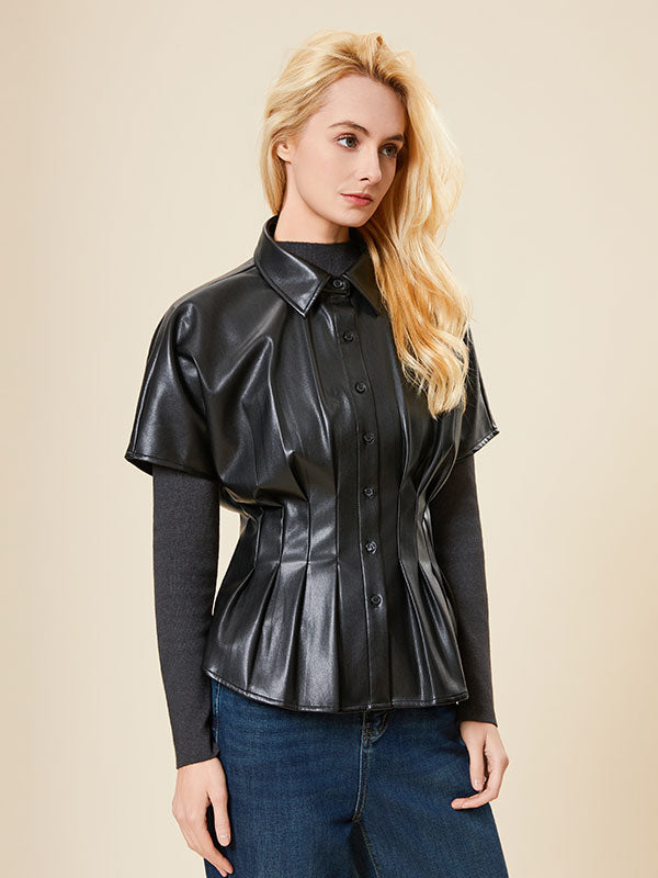 Ruffled Hem Turn Down Collar Jacket