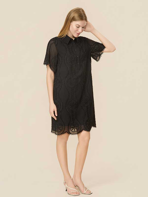 Scalloped Hem Patchwork Midi Dress