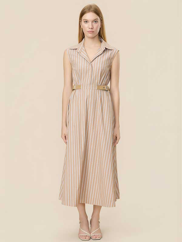 Elastic Waist Striped Maxi Dress