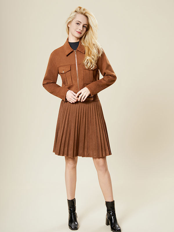 Flap Pocket Fold Over Collar Solid Jacket