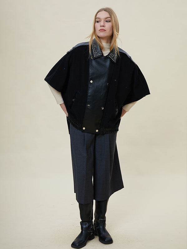 Rivet Fold Over Collar Patchwork Jacket
