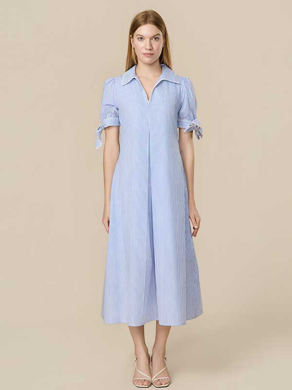 Contrast Trim Bow Striped Maxi Dress