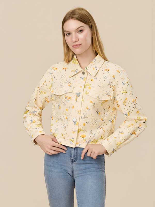 Floral Printed Patch Pocket Jacket