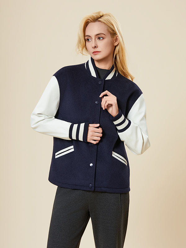 Rib Knit Cuffs Color Block Striped Jacket