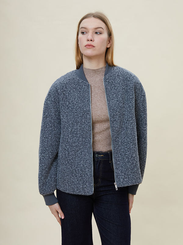 Rib Knit Cuffs Zipper Band Collar Jacket