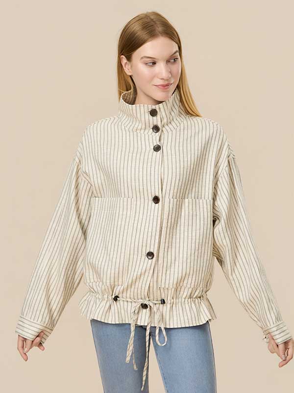 Vertical Striped Drawstring Jacket