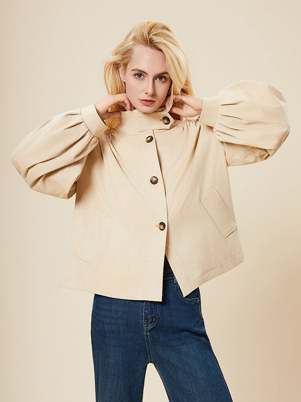 Pleated Bodice Single Breasted Solid Blouse