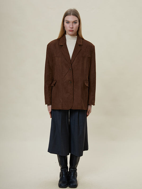 Single Button Flap Pocket Solid Blazer