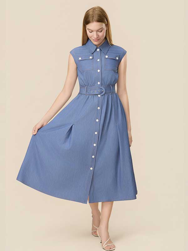Belt Single Breasted Maxi Dress
