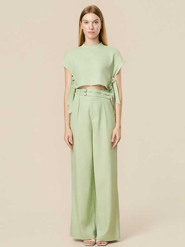 Crew Neck Solid Outfit Sets