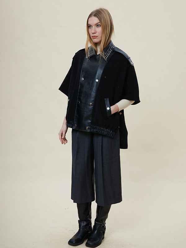 Rivet Fold Over Collar Patchwork Jacket