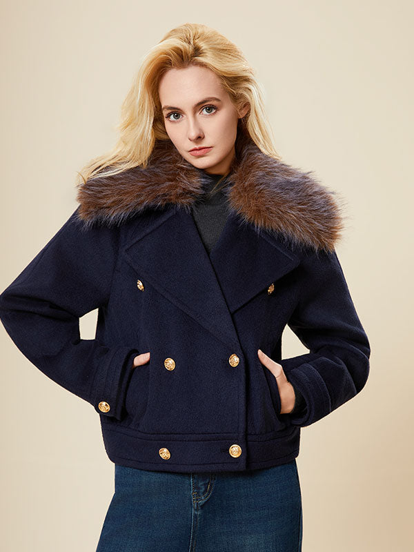 Fur Nocth Lapel Doubele Breated Jacket